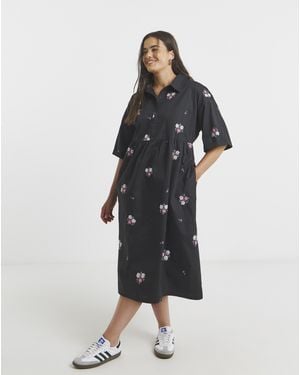 Simply Be Embroidered Shirt Dress - Black
