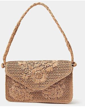 Accessorize Floral Raffia Shoulder Bag - White