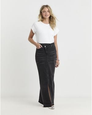 Simply Be Let Down Hem Maxi Denim Skirt - White