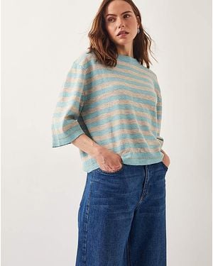 Monsoon Sammi Stripe Crop Sleeve Jumper - Blue