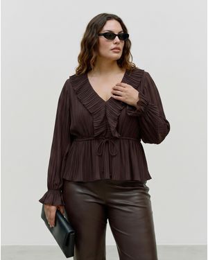 Vero Moda Frill Pleated Top - Brown