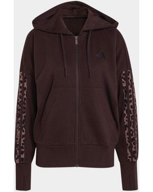 adidas 3 Stripes Full Zip Hoodie - Brown