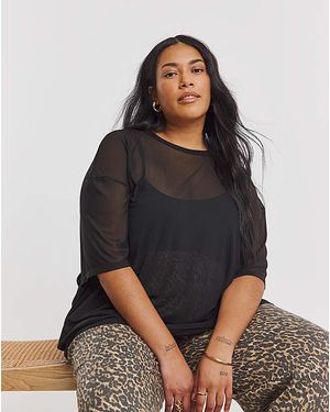 Simply Be Mesh Oversized T-Shirt - Black