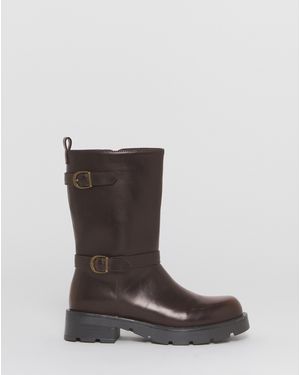 Simply Be Strap Biker Boots Extra Wide - Brown