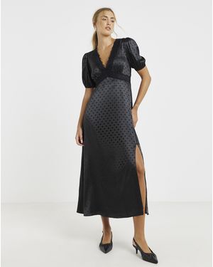Lovedrobe Lace Trim Satin Jaquard Midaxi - Black