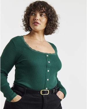 Simply Be Square Neck Button Down Ls Top - Green