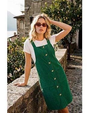 Roman Roman Corduroy Pinafore Midi Dress - Green