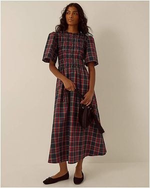 Monsoon Dottie Smocked Tartan Midi Dress - Brown