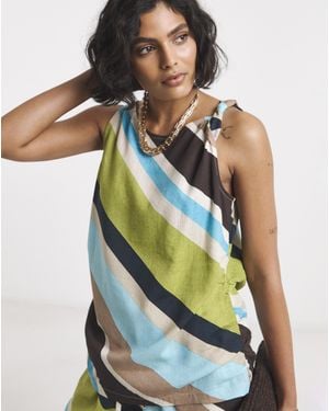 Simply Be Twist Detail Linen Mix Vest Top - Blue