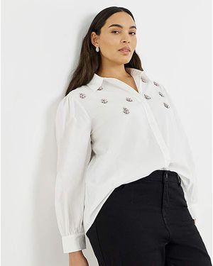 Simply Be Embellished Boxy Shirt - White