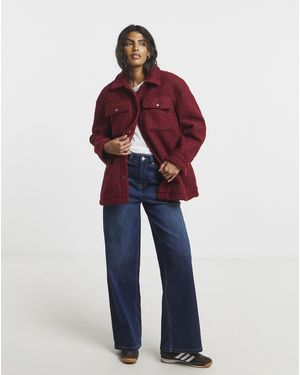 Simply Be Sbe Plush Teddy Pocket Shacket - Red