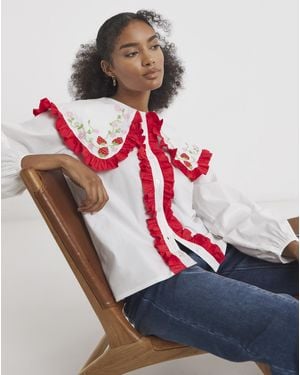 Neon Rose Embroidered Blouse