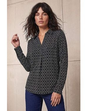 Roman Roman Geometric Puff Print Stretch Shirt - Black