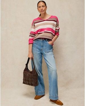 White Stuff Sansa V Neck Stripe Jumper - Pink