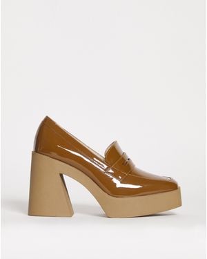 Simply Be Platform Loafer Heeled Shoes Ex Wide - Brown