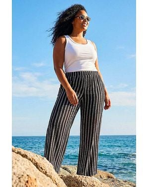 Roman Curve Stripe Knit Wide Leg Trouser - Blue