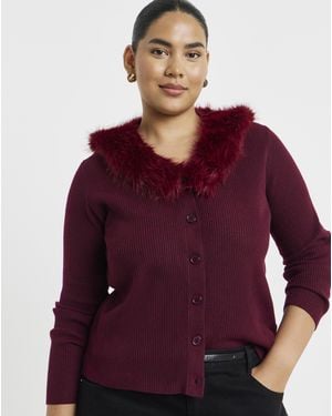 Simply Be Faux Fur Trim Cardigan - Purple