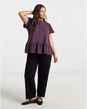 Simply Be Ruffle Sleeve Peplum Tee - Purple