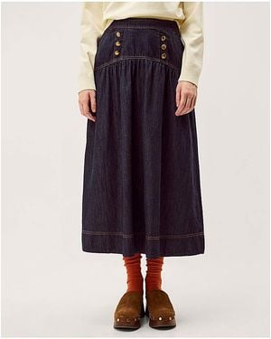 Monsoon Lucy Button Denim Midi Skirt - Blue