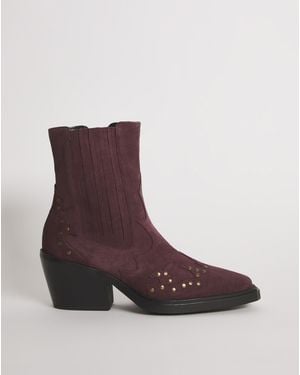Simply Be Studded Cowboy Ankle Boots Ex Wide - Purple