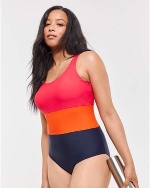 JD Williams Sports Colourblock Swimsuit - Red