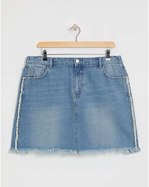 Simply Be Frayed Hem Denim Mini Skirt - Blue