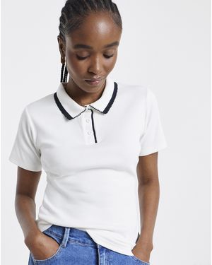 Simply Be Short Sleeve Rib Polo Top - White