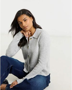 Simply Be Button Through Collar Cardigan - Grey