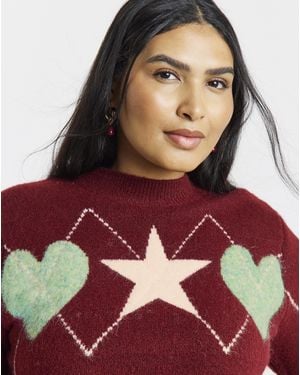 Simply Be Short Sleeve Fair Isle Jumper - Red