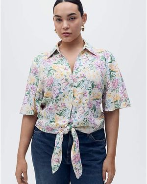 Mango Floral Linen Shirt - White