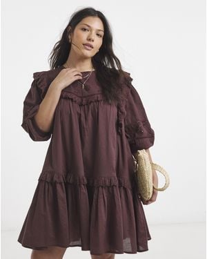 Simply Be Yoke Detail Smock Dress - Brown