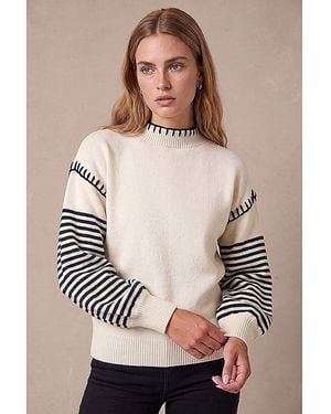 Roman Roman Contrast Stitch Stripe Jumper - Natural