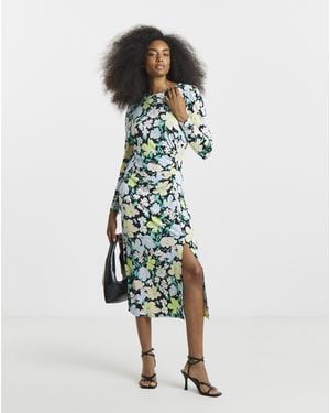 Simply Be Floral Print Ruched Front Midi Dress - Green