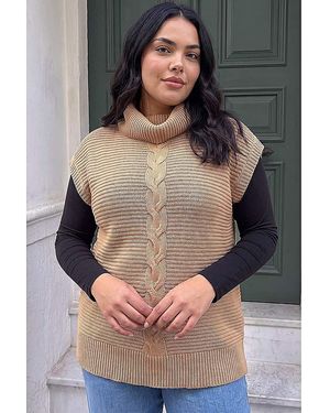 Roman Curve High Neck Tabard Knit Top - Blue