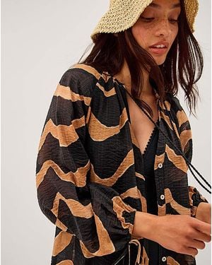 Monsoon Zahara Stripe Print Blouse - Brown