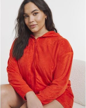 Simply Be Towelling Lounge Shortie Set - Red