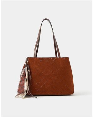 Accessorize Faux Suede Scarf Tote Bag - Brown