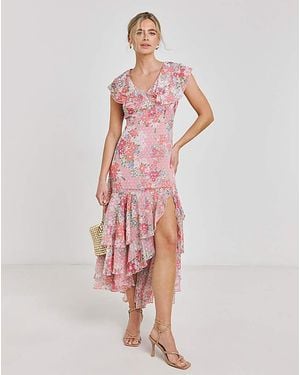 Simply Be Boutique Frill Hem Georgette Maxi Dress - Pink