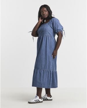 Simply Be Midi Shirred Smock Dress - Blue