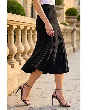 Roman Roman Ribbed Knit Flared Midi Skirt - Black
