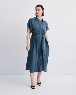 Mango Belt Shirt Dress Maca - Blue