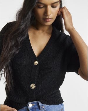 Simply Be Puff Sleeve Button Cardigan - Black