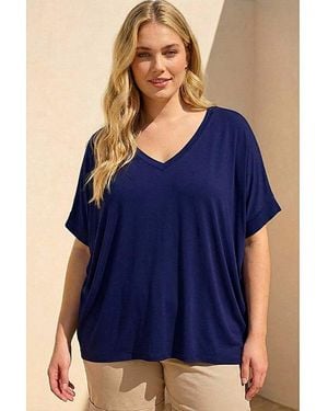 Roman Curve V-Neck Stretch Top - Blue