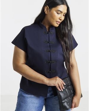 Simply Be Frogging Detail Top - Blue