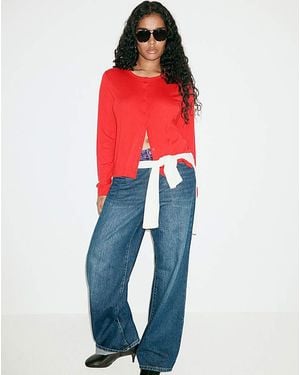 Mango Knitted Button Cardigan - Red