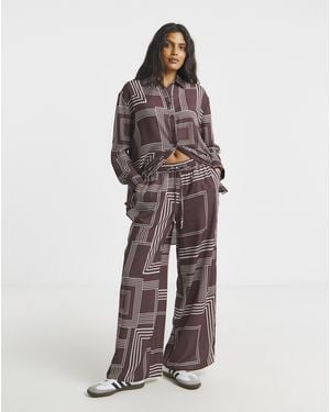 Simply Be Herringbone Drawstring Wide Leg Trousers - Red
