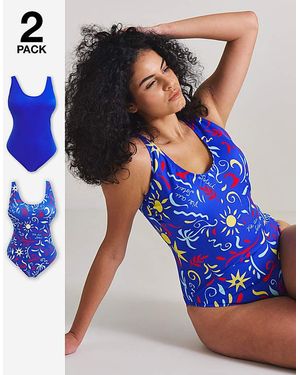 Simply Be 2 Pack Value Swimsuits - Blue
