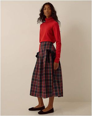 Monsoon Dottie Velvet Bow Tartan Skirt - Red