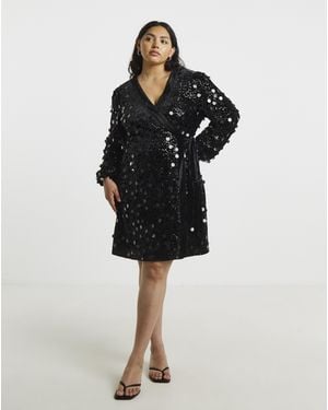Lovedrobe Velvert Sequin Wrap Dress - Black