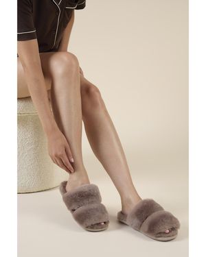 Just Sheepskin Open Toe Slippers - Brown
